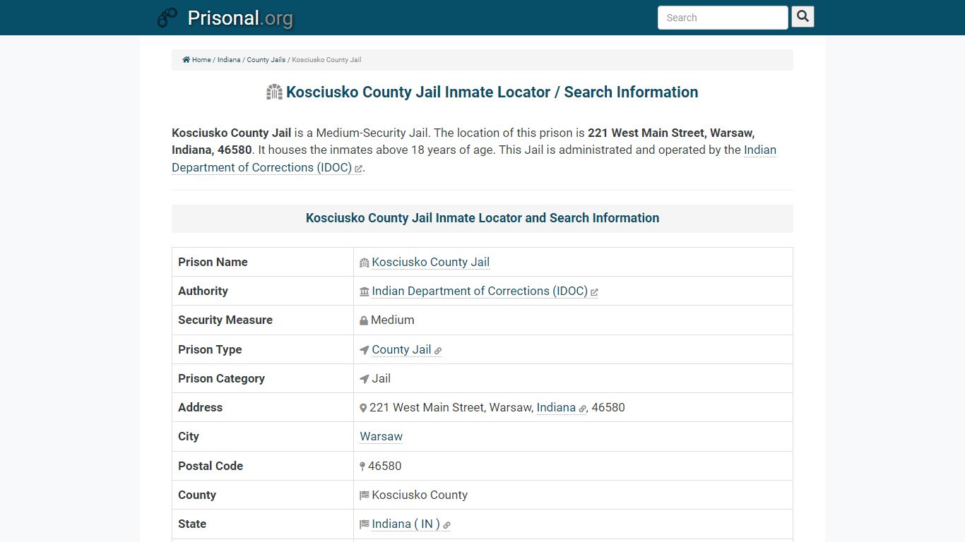 Kosciusko County Jail-Inmate Locator/Search Info, Phone ...